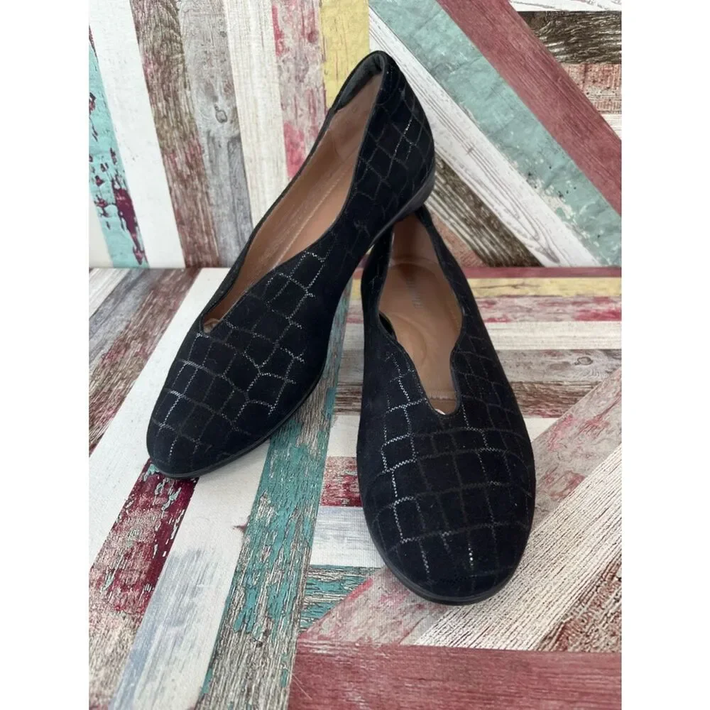 BeautiFeel Women’s Jolie Ballet Flat Shoes Black Crocco Suede Lthr EUC  SZ 6.5